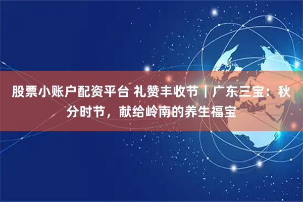 股票小账户配资平台 礼赞丰收节｜广东三宝：秋分时节，献给岭南的养生福宝